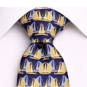 Banana Republic Silk Nautical Sailboat Tie Navy Yellow Italy 4” Classic
